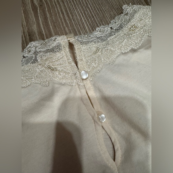 Anthropologie Long Sleeve Mock Neck Lace Embellished Top - Picture 6 of 6